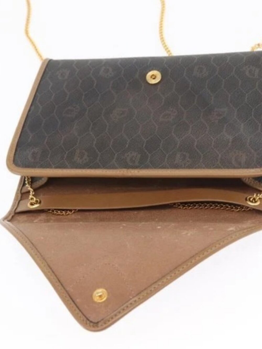 Christian Dior Honeycomb Canvas Chain Shoulder Bag PVC Black Gold Auth BA10086 - Picture 11 of 15